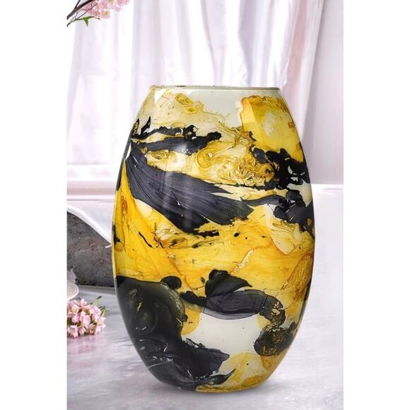 Handcrafted Multi Color Marble Painted Glass Lamp 8.5” T x 5.5” W - Picture 3 of 8